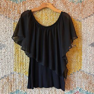 Thalia Black Asymmetrical Ruffle Scoop Neck Top